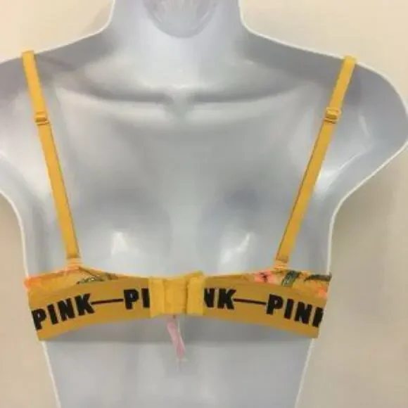 Victoria's Secret PINK Date Push Up Padded Yellow Floral Bra 34C - Picture 9 of 10